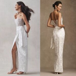 V. Chapman Jeanine White Chantilly Lace Strapless Dress NEW with tags